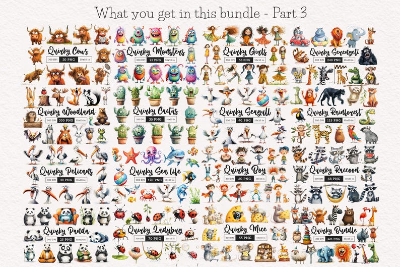Quirky Clipart Mega Bundle PNG Whimsical Animals Clipart Funny People Sublimation clip art Whimsy Holiday clipart Silly girls illustration Peculiar People Eccentric Funny graphics card making