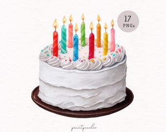 17 Rainbow Birthday Cake Clipart Colorful Happy Birthday Decor PNG Rainbow Party items Cake Sublimation Card Making Invitation graphics