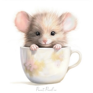 11 Mouse clipart High Quality JPGs Watercolor Cute Mice inside a tea cup clip art Sublimation Junk Journal Paper crafting Commercial License image 8