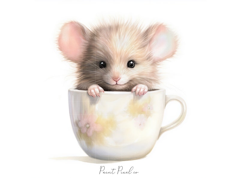 11 Mouse clipart High Quality JPGs Watercolor Cute Mice inside a tea cup clip art Sublimation Junk Journal Paper crafting Commercial License image 8