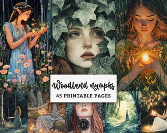Woodland Nymph Forest Junk Journal Pages - Storybook Forest Fantasy Printable - Watercolor Scrapbook Ephemera - Digital Backgrounds JPG