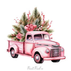 10 Pink Christmas Truck Clipart High Quality Jpgs Watercolor Clip Art ...