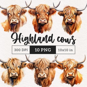 Highland cow PNG clipart western farm animals Clip art cute cows animal graphics illustrations PNGs Sublimation Card making Journaling
