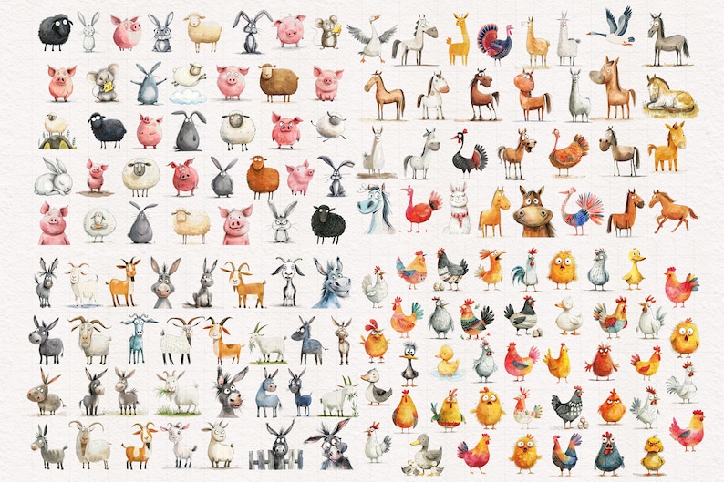 Clipart PNG de animais de fazenda peculiares: vaca, porco, cabra, ovelha, gado. Imagens para sublimação. Galinha. Gráficos divertidos. Ilustração engraçada. imagem 9
