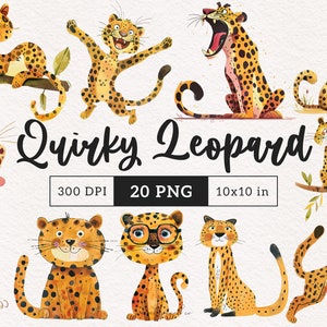 Peculiar Leopardo PNG Leopardo divertido Clipart Silly Safari Animales Clipart Vida Silvestre Africana PNG Sublimación caprichosa Dibujos animados leopardo Vivero arte