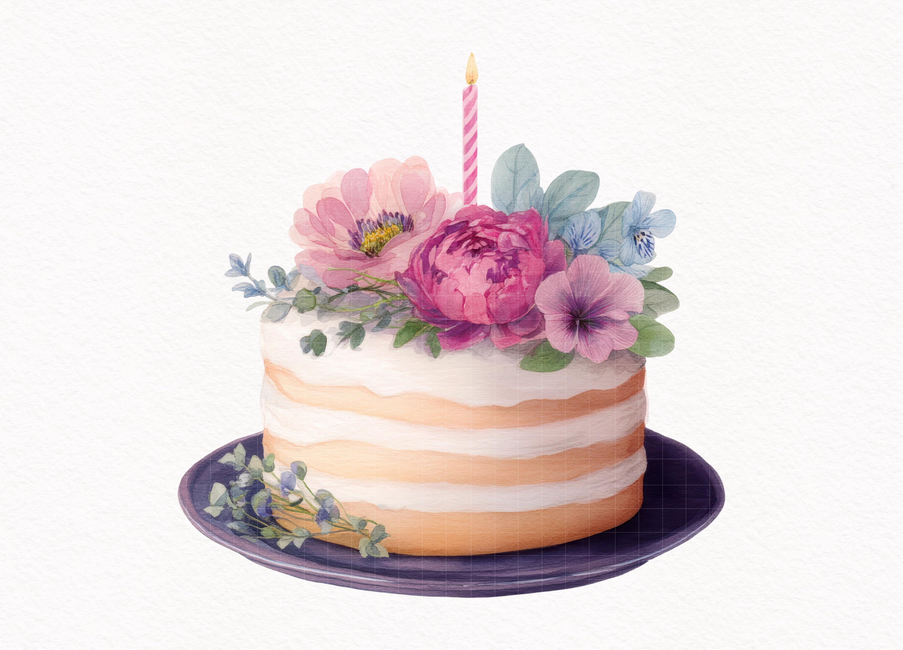 Floral Birthday Cake Clipart Colorful Happy Birthday Decor PNG Rainbow ...