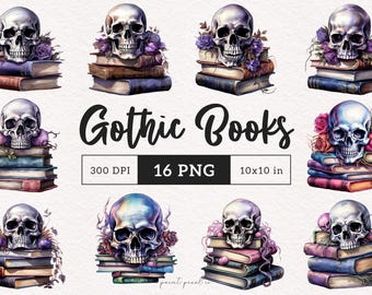 Libri gotici PNG Libri divertenti di Halloween clipart Libri spettrali e stravaganti con grafica di teschi danzanti Sublimazione DTF scrapbooking Artigianato