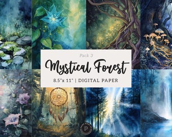Mystical Forest Junk Journal Papers - Enchanted Woodland Magic - Scrapbook Printable Ephemera Digital Backgrounds Instant Download - Pack 3