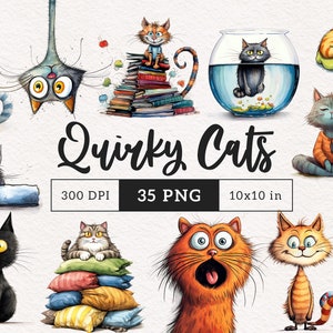 Quirky Cat clipart PNG Whimsical Cats Kitten Sublimation clip art cute animals Whimsy graphics Funny elongated illustrations Cat lover gift
