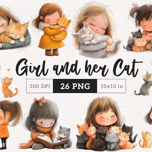 Mignon chat filles clipart maman animal de compagnie lunatique PNG Adorable fille de chat chaton Sublimination Junk Journal illustration fille Amoureux des chats tshirt graphiques
