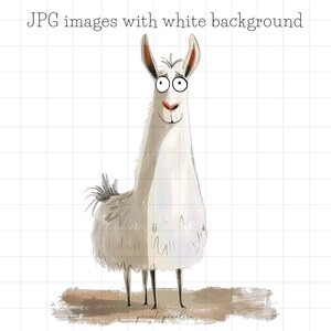 6 Cute llama JPG Watercolor Clipart Whimsical Animals Sublimation Boho Whimsy Farm illustration card making Mixed Media JPGs commercial use