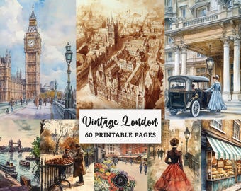 Papeles antiguos de diario basura de Londres - Arquitectura paisajística europea vintage imprimible - Fondos digitales efímeros de álbumes de recortes JPG