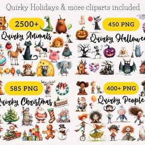 Quirky Clipart Mega Bundle PNG Whimsical Animals Clipart Funny People Sublimation clip art Whimsy Holiday clipart Silly girls illustration Peculiar People Eccentric Funny graphics card making