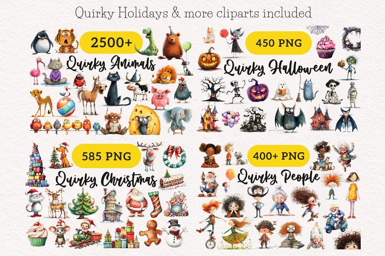 Quirky Clipart Mega Bundle PNG Whimsical Animals Clipart Funny People Sublimation clip art Whimsy Holiday clipart Silly girls illustration Peculiar People Eccentric Funny graphics card making