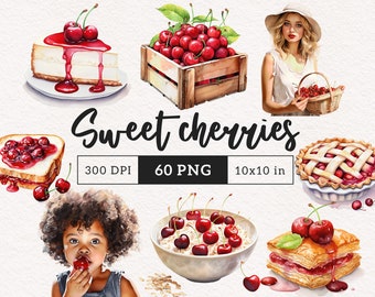 Cherry Clipart PNG cottagecore clip art High Quality Food Fruit Dessert Pie PNGs Botanical Sublimation Paper crafting Commercial License
