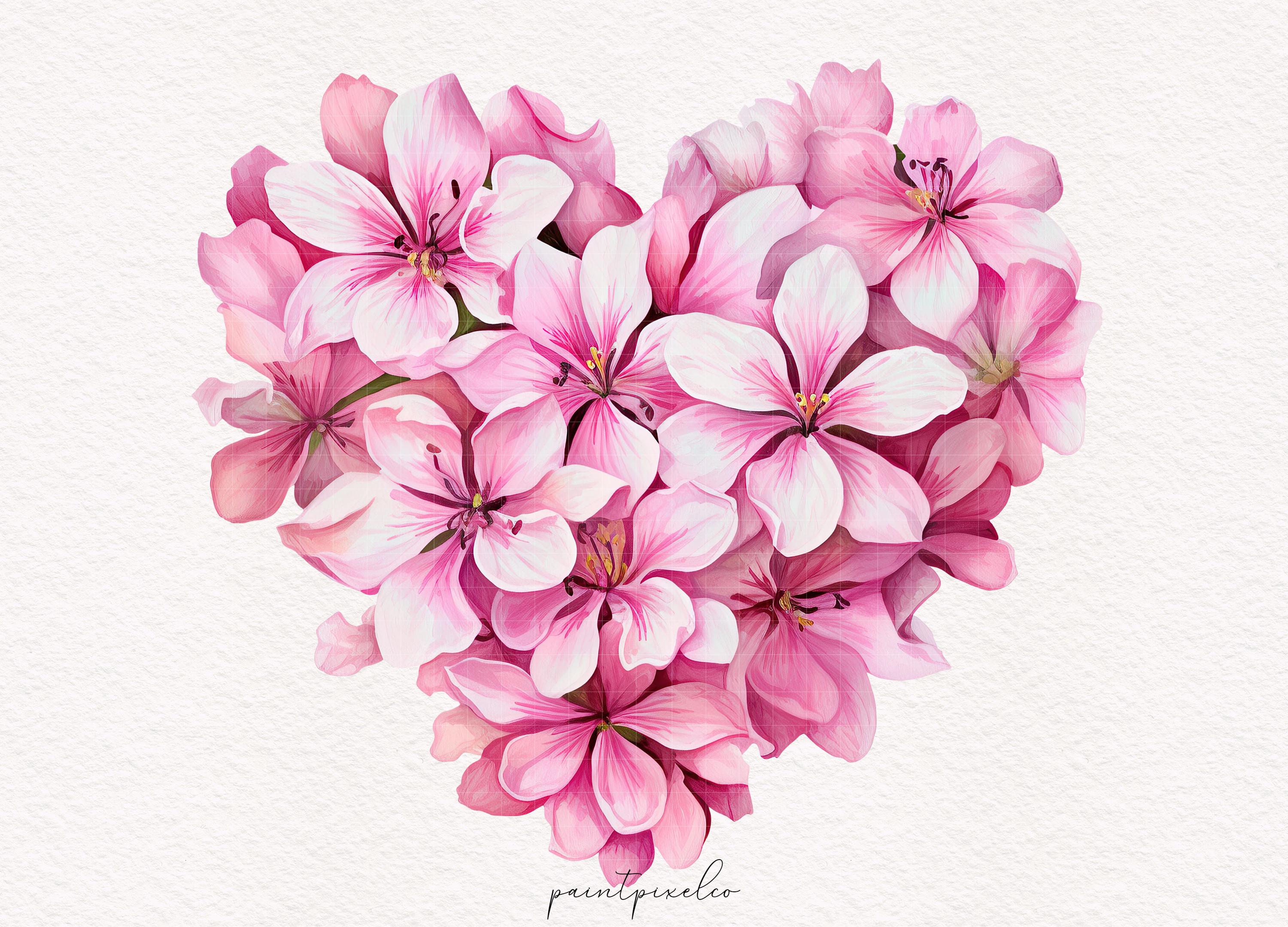 Pink Floral Hearts PNG Pink Flowers Heart Clipart Valentine Watercolor ...
