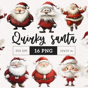 Crazy Santa Claus Funny Christmas Clipart Messy hair Santa Holiday illustration xmas PNG Sublimation clip art Silly quirky Santa graphics