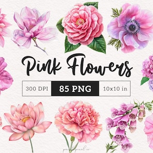 Roze bloemen clipart aquarel roze bloemen png botanische romantische bloemen meisje babyshower graphics bruiloft bloemen kaarten maken scrapbooking