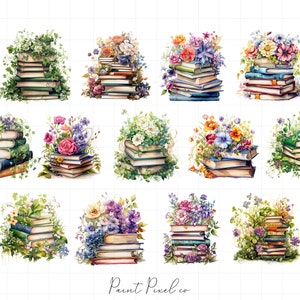 Floral Book Clipart Books PNG Retro Vintage Books Stack Library Old ...