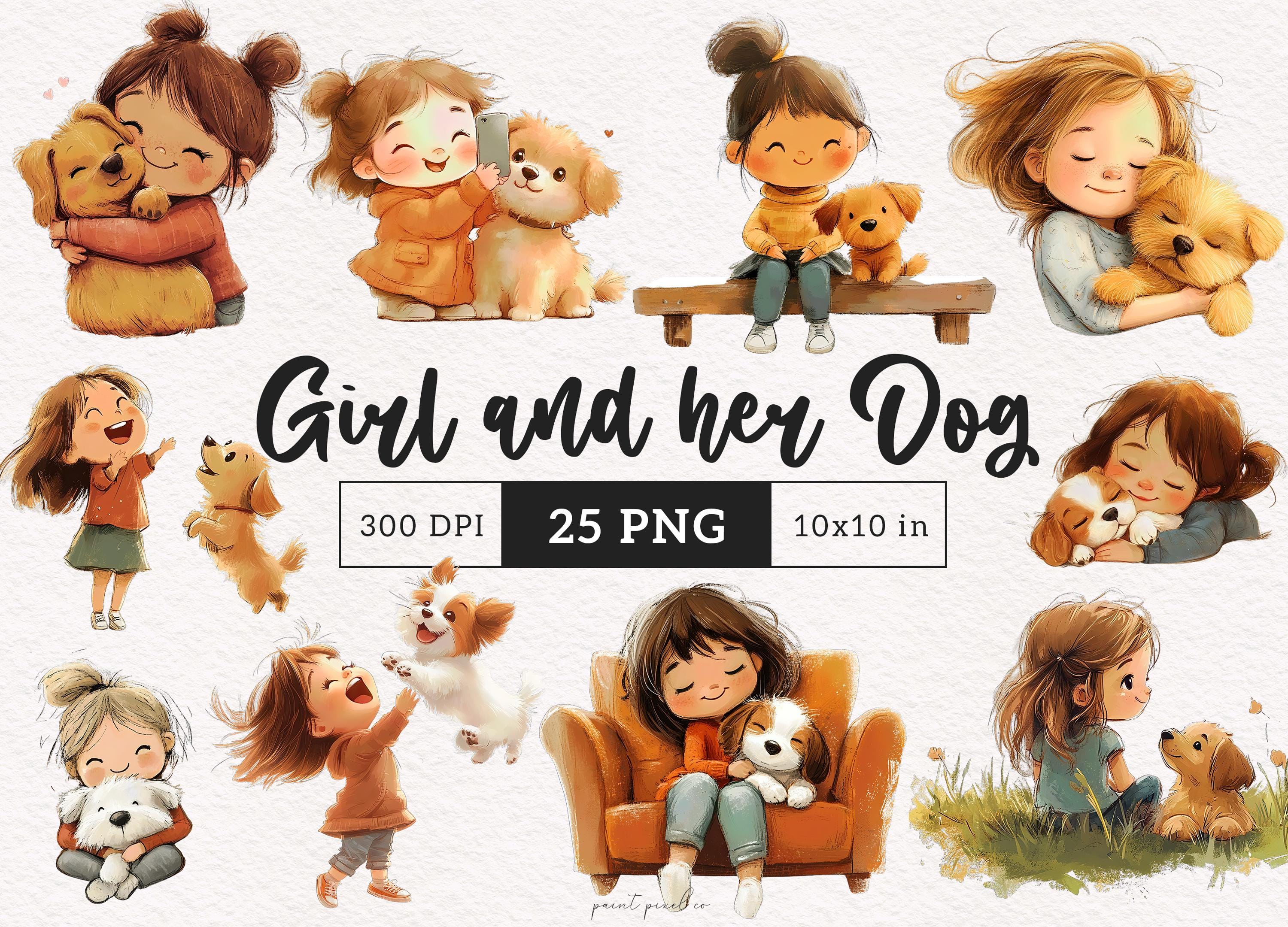 かわいい女の子と犬のイラスト 気まぐれなペットママ PNG 愛らしい子犬