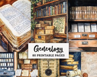 Retro Genealogy Junk Journal Pages - Vintage Ancestry Family History Printable - Scrapbook Ephemera  - Digital Backgrounds JPG