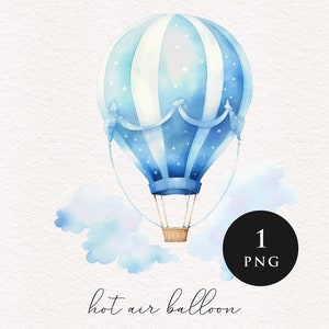 Balão de ar quente azul PNG clipart berçário Chá de bebê bebê menino aniversário macacão camiseta Clip art ilustração gráfica PNGs Sublimação Transferência