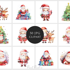 50 süsse Weihnachtsmann Clipart Hochwertige JPGs Weihnachten Clipart Weihnachtsmann Sublimation Junk Journal Digitales Papier Basteln Kommerzielle Lizenz