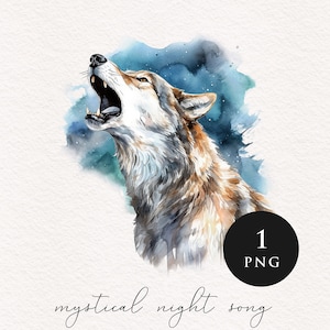 Howling Wolf clipart PNG watercolor werewolf Sublimation transfer clip art full moon graphic illustrations wilderness shifter magic animals