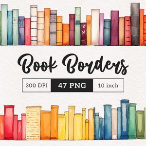 Whimsical Book Borders clipart PNG Bundle aquarela peculiar Livros Whimsy Sublimação livros fofos biblioteca gráfica clip art Amantes de livros arte