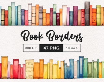 Whimsical Book Borders clipart PNG Bundle watercolor quirky Books Whimsy Sublimation cute books graphic library clip art Book lovers art