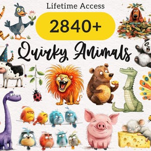 Quirky Animals Mega Bundle PNG Whimsical Animals Clipart Funny Safari Sublimation clip art Whimsy Woodland animals Silly Birds illustration