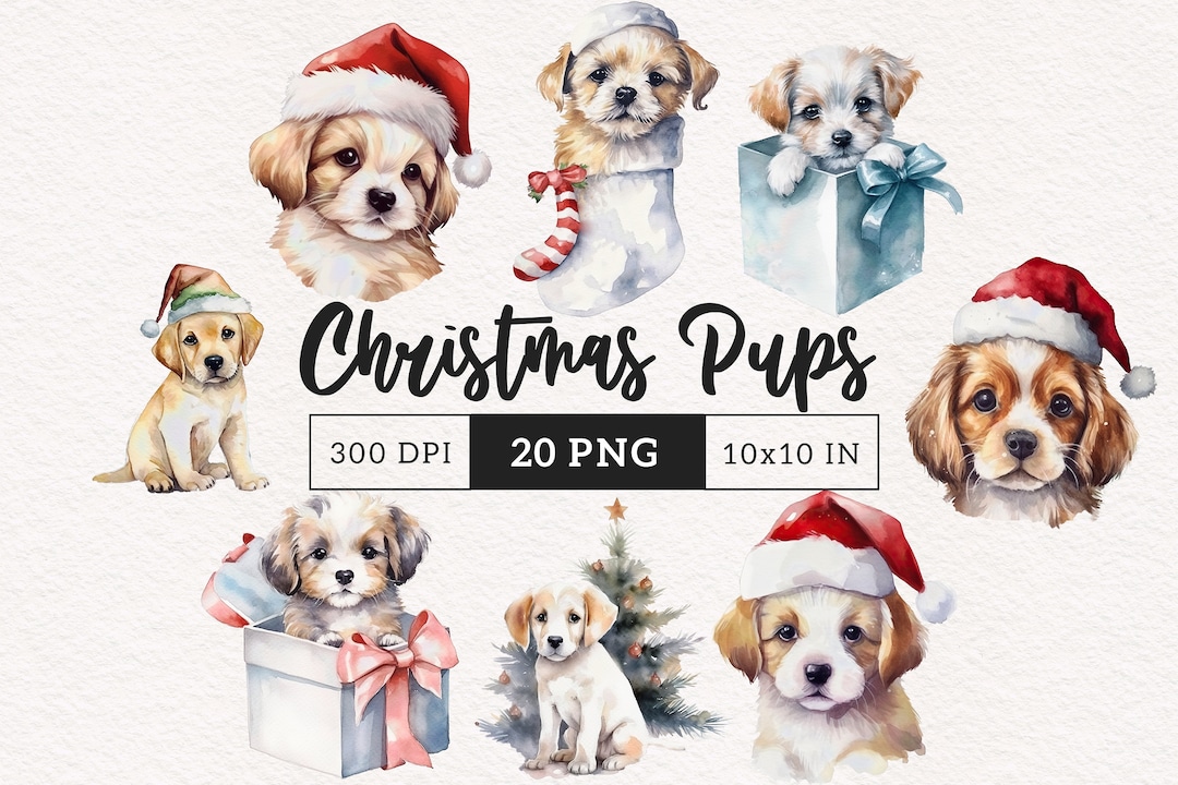 Christmas Dog Clipart PNG Watercolor Dog Clipart Puppy PNG Cute Clipart ...