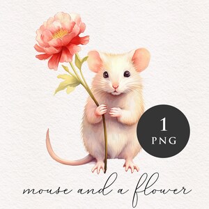 Souris et fleur PNG clipart doux petit animal Nursery Clip art adorable rongeur graphiques bois PNGs Sublimation Card making Journaling