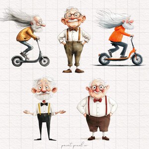Quirky Old Men Clipart Grandpa PNG Whimsical Funny People Peculiar ...