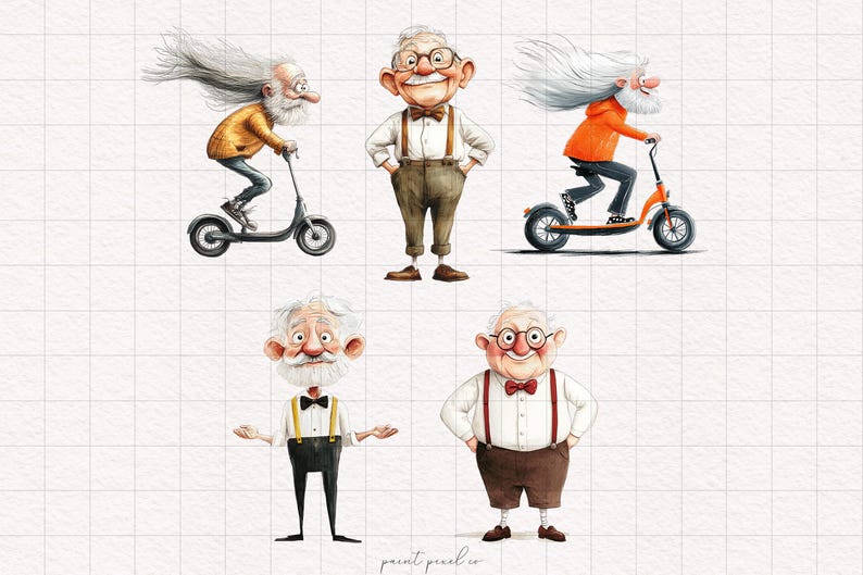 Quirky Old Men Clipart Grandpa PNG Whimsical Funny People Peculiar ...