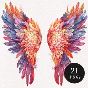 Glittery Rainbow Angel Wings Clipart Shimmery Wings PNG Fallen Angel wings Watercolor graphics Junk Journal Kit Scrapbooking Printable art