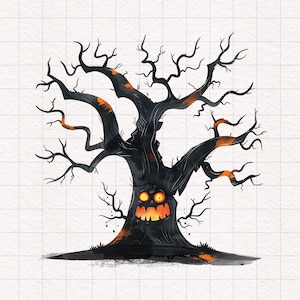 9 Spooky Tree PNG Clipart dell'albero di Halloween Stravaganti alberi spettrali rami contorti Sublimazione DTF scrapbooking Paper Crafting Junk Journal