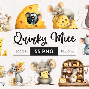 Quirky Mouse and cheese Clipart Hilarious Mice PNG Whimsical Mouse Sublimation Funny Rodent clip art graphics Silly Rats illustration crafts