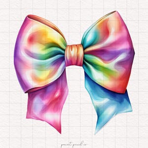 11 Rainbow Bows Clipart Watercolor Bow Multicolor PNG Coquette Rainbow Ribbon Shirt Sublimation T-shirt design Trendy Cute girly Ribbons