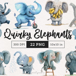 Elefante peculiar PNG Elefante divertido Clipart Silly Safari Animal Clipart Vida silvestre africana PNG Elefante caprichoso Sublimación Elefante de dibujos animados