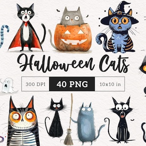 Schrullig Katze Spooky PNG Lustige Halloween schwarze Katzen Clipart Wunderlich Kätzchen Spooky Dumme Katzenillustration Sublimationsgrafiken DTF Crafting