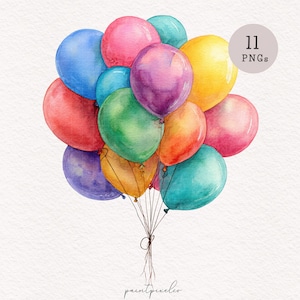 11 Rainbow Balloons Clipart Colorful Happy Birthday Decor PNG Rainbow Party items Balloons Sublimation Card Making Invitation graphics