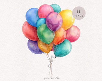 11 globos arcoíris clipart coloridos feliz cumpleaños decoración PNG artículos de fiesta arcoíris globos sublimación creación de tarjetas gráficos de invitación