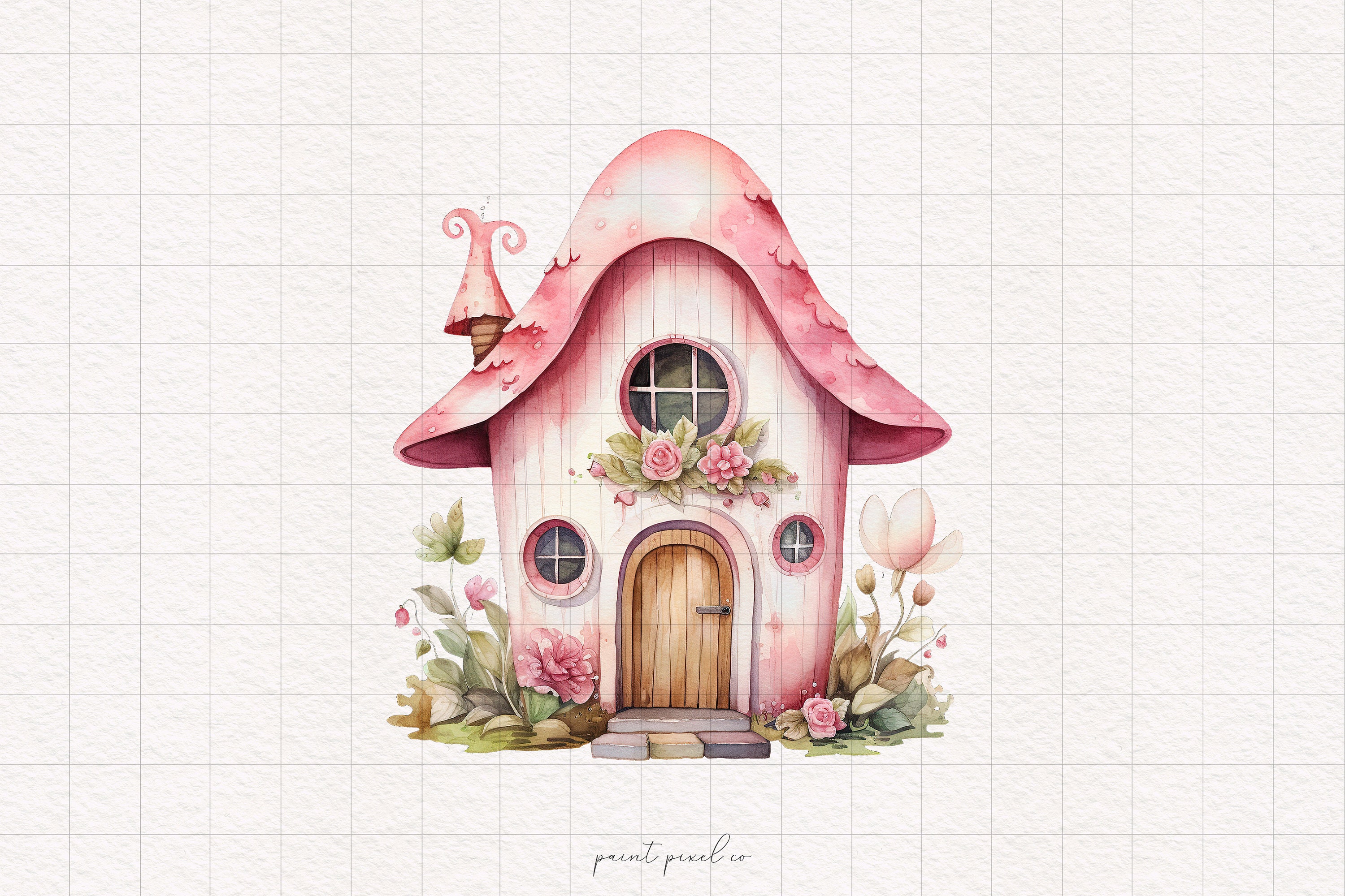 Pink Toadstool House Clipart Enchanted Mushroom Fairy PNG Pink ...