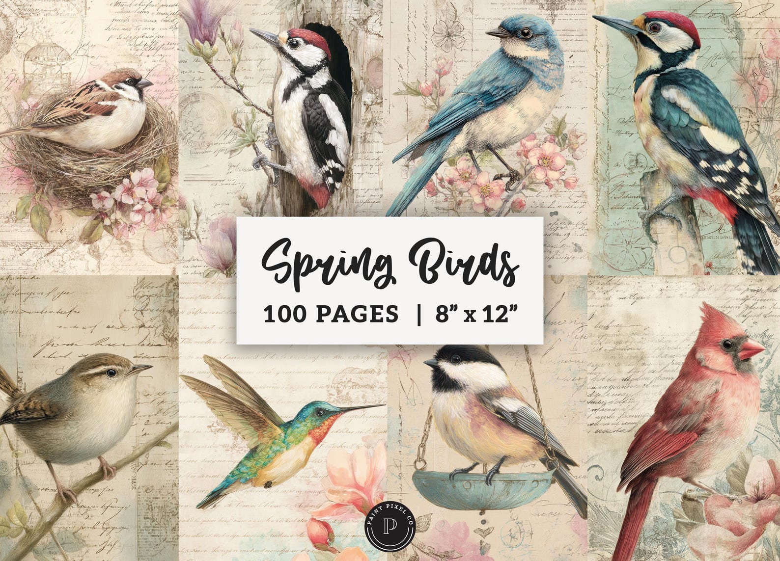 Spring Birds Junk Journal Papers - Shabby Garden Birds Printable ...