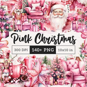 Rosa Weihnachten Clipart PNG Cottagecore Urlaub Clip Art süße Pastell Weihnachten Sublimation Junk Journal Digitales Papier Basteln Kommerzielle Lizenz