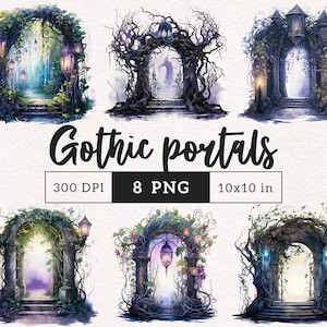 Watercolor Gothic archway PNG Dark Magic entrance Horror enchanted portal Clip Art Fairytale Fantasy PNG Sublimation transfer clip art