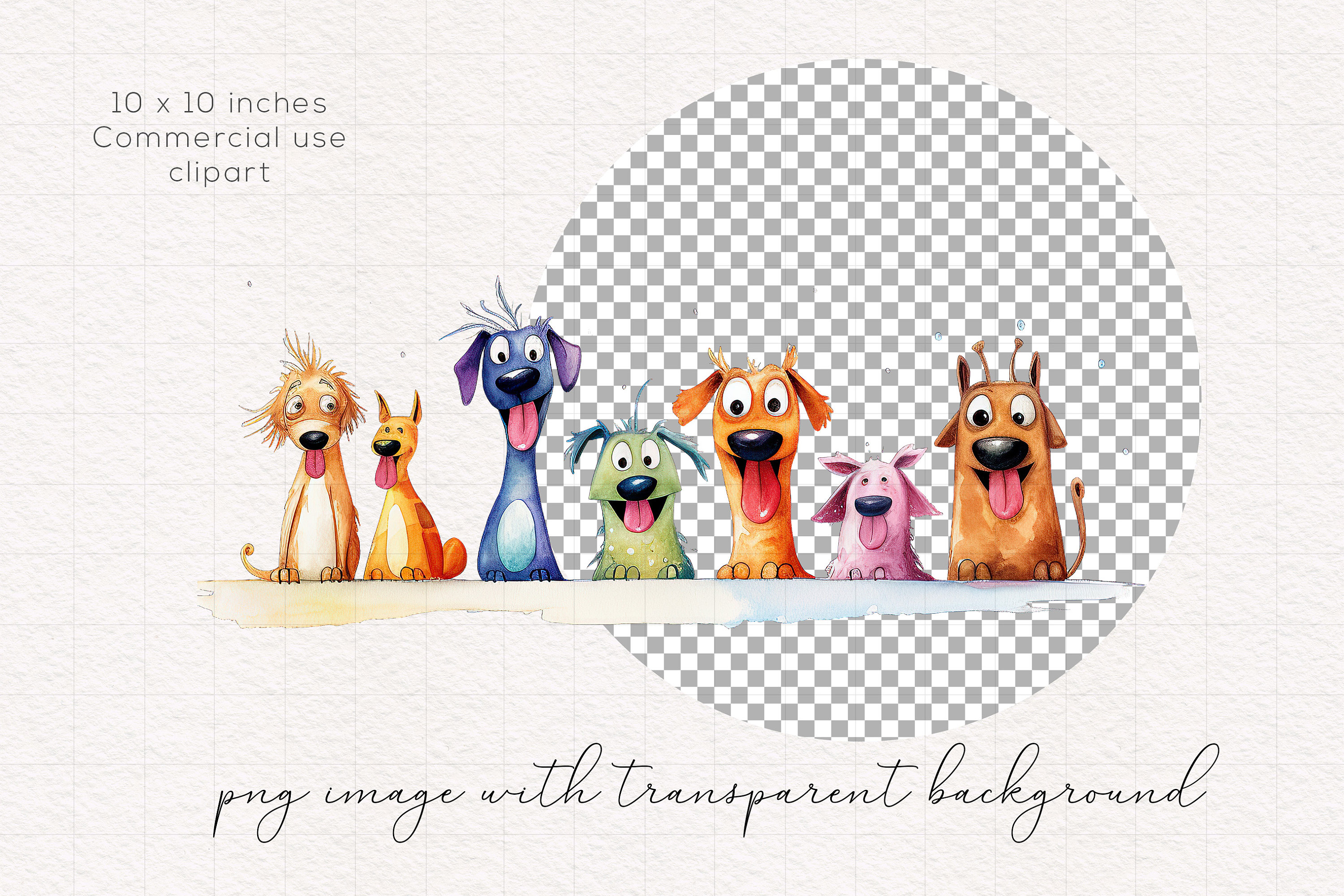 Whimsical Dogs Clipart PNG Bundle Watercolor Quirky Puppies Whimsy ...