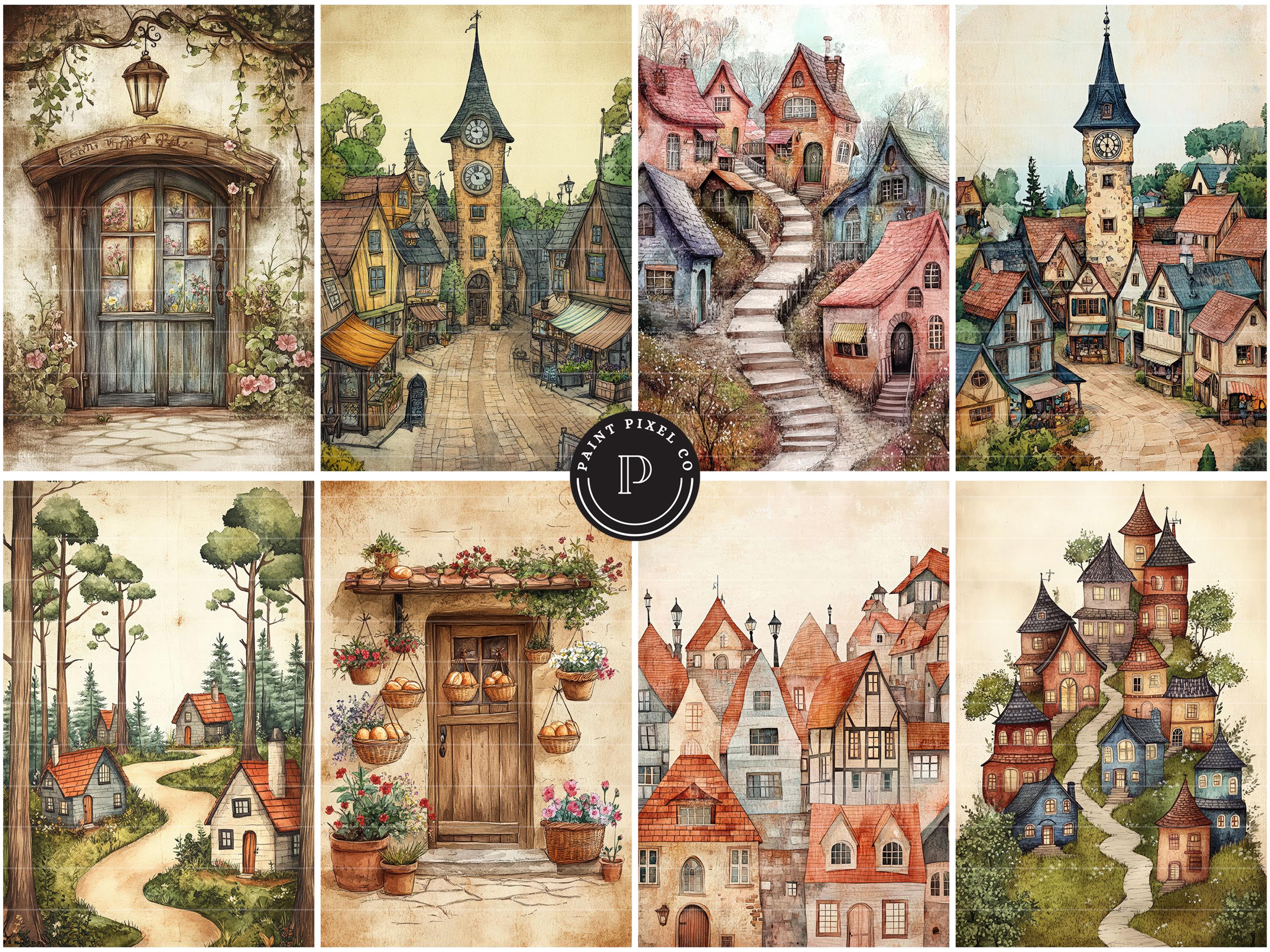 Whimsical Town Houses Junk Journal Papers - Whimsy Storybook Printable ...