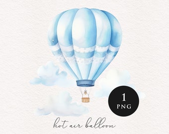 Blue Hot air balloon PNG clipart nursery Baby Shower baby boy birthday onesie tshirt Clip art graphic illustration PNGs Sublimation Transfer